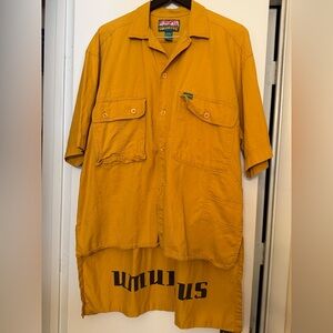 Vintage Introspect Umungus High Low Hem Mustard Yellow Button Down SS Shirt